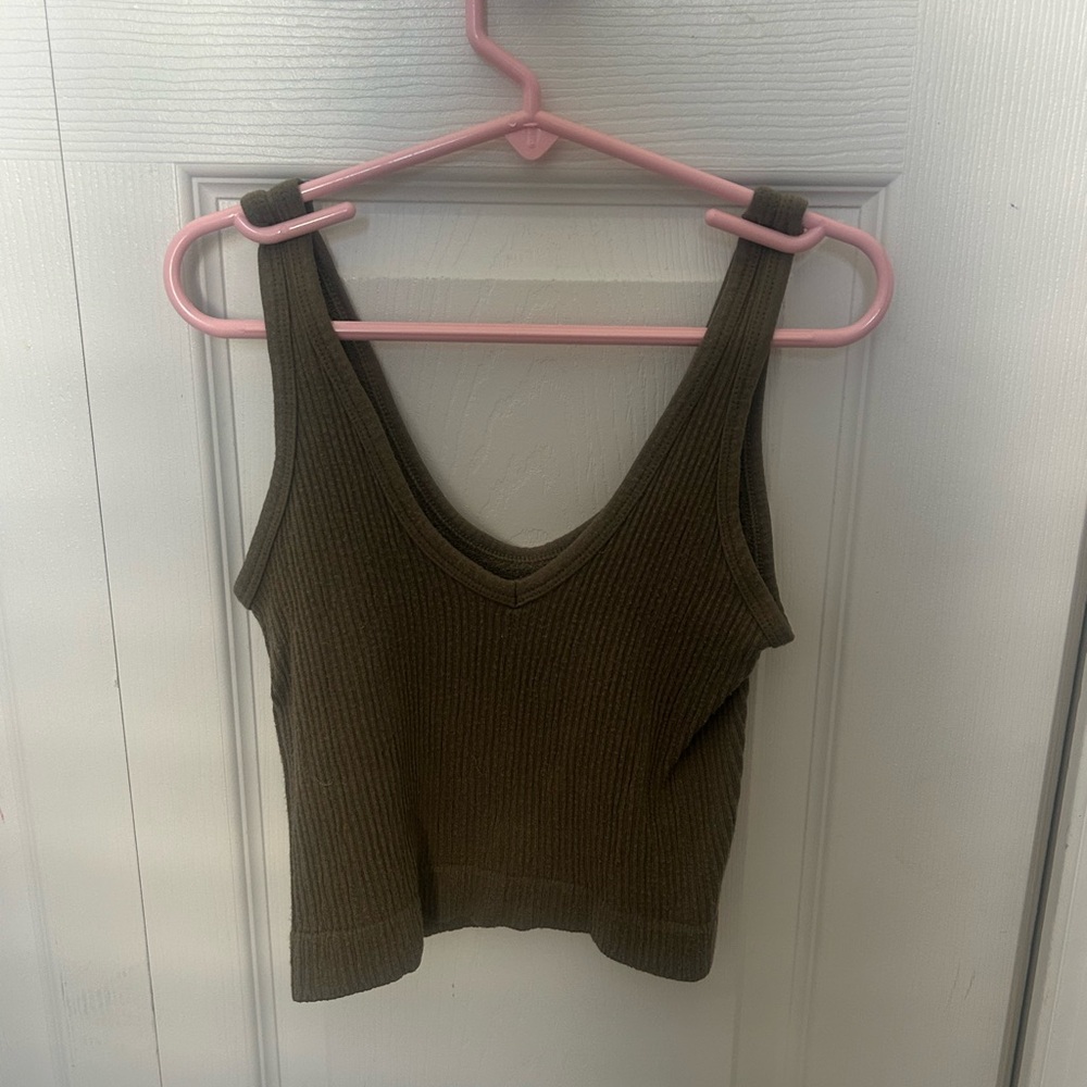 Urban Outfitters Olive Green Ribbed Knit Tank Top